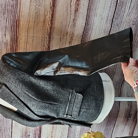 NEW BLACK WOOL TWEED AND LEATHER LONG SLEEVE MOTO JACKET - Picture 14 of 16